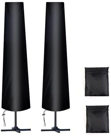 AiQInu Housse Parasol Droit Ø 300 cm, 2 Pièces 210D Oxford Housse de Protection pour Parasol avec Sac de Rangement, Résistant aux Intempéries, aux UV, à la Neige