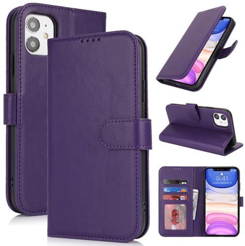 Zouzt Hülle für iPhone 11 6,1-Zoll, Stoßfestes PU Leder Handyhülle Lederhülle Klapphülle mit Kartenhalter und Standfunktion Flip Leather Wallet Phone Cover (Dunkelviolett)