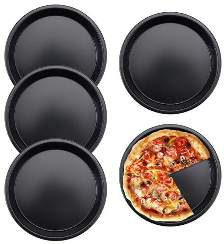 Rairsky Set da 4 Teglie per Pizza da Forno, Diametro 15 cm, Teglia per Pizza Rotonda Acciaio al Carbonio con Strato di Rivestimento Antiaderente Teglia da Forno, Nero