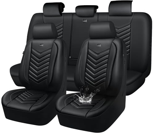 CAR PASS 3D Foam Faux Leather Car Seat Covers Full Set,Waterproof Leather Seat Cover for Cars,Luxury Universal Fit for SUV Truck Sedan Automotive, Armrest Airbag Compatible Anti-Slip, All Black