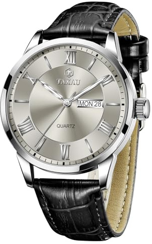 Taxau Herren Armbanduhr Leder Herrenuhr Lederarmband Uhren Herren Großes Zifferblatt Tag Datum Herrenarmbanduhr Wasserdicht Uhr Lässig Business Uhr für Herren