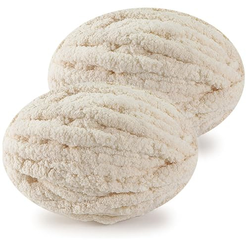 DISDADA Ovillo Lana Gruesa Para Tejer A Mano, Hilo Chenilla Grueso para Crochet, para Tejer Alfombras Bufandas Mantas Cojines Gorros De Punto (2×250g, Beige)