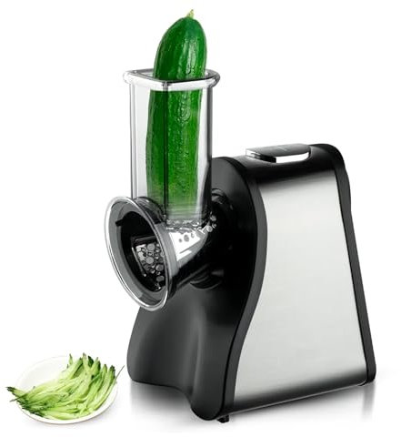 CHANGLKJ 200W Electric Rotary Grater Chopper, Electric Cheese Grater Vegetable Slicer with 4 Interchangeable Cones, Fast Shredding, Stain Steel Material and Easy To Clean, for Vegetables, Fruits