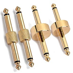 4 Stück Gitarren Effektpedal Adapter Oc499 Gold Metall | 2 Haken und 2 Gerade Converter Stecker, Doppelkopf Ausführung, Platzsparend für Saubere Pedal Anordnung