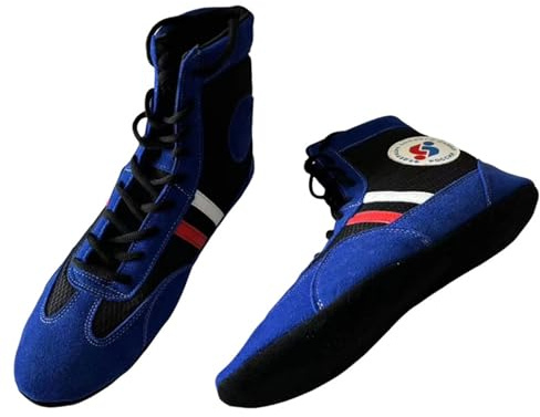 Blue Sambo Shoes Soft Sole Indoor Judo shoes Lightweight freestyle Wrestling Shoes,Squat Shoes,Adults Teens kids Sambo Shoes,MMA Kick Boxing Pro Fighting Boots Unisex,Training Workout Shoes,30-46 EU