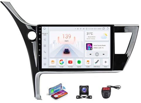 Android 13 9 QLED Écran Stéréo pour Toyota Corolla 11 Auris 2017-2018 Voiture sans Fil Carplay/Android Voiture Local Météo/DSP FM RDS Dab+ Radio/Commandes au Volant/BT 5.0/Caméra(NF-7)