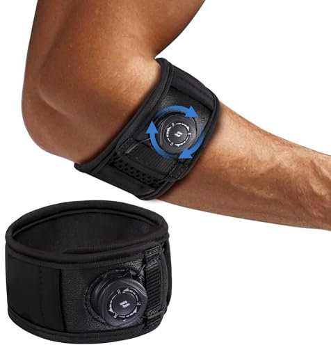 Tutore Epicondilite Gomito e Gomitiera per Epicondilite, Fascia Regolabile per Uomo e Donna, Supporto per Tennis Elbow e Tendinite (Nero, Taglia Unica Standard) 23-29 cm