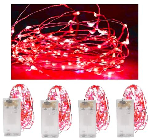 Vanorell 4 X 20 LEDs Rot LED Drahtlichterkette Silberdraht Draht Lichterkette Lichterkette Lichterkette Lämpchen Batterie batteriebetrieben 2 x AA