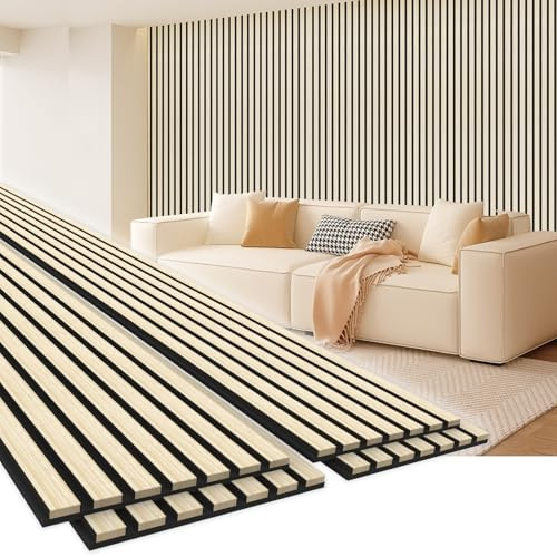 EVERECO 4 Pack 94.5 × 11 Wood Panels for Wall, Acoustic Soundproof Wall Slat Panels, 3D Wall Panels for Home Office Decoration, Oak
