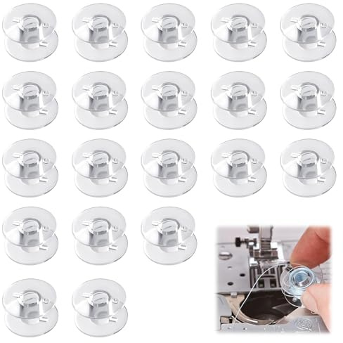 20Pcs Sewing Machine Bobbins for Janome Clear Plastic Bobbin Holder Set Transparent Household Bobbins Compatible with Janome Machine Sewing DIY Craft Clothings Projects, Clear
