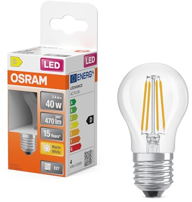 OSRAM Lampe LED Star Globe P40 Filament, 2700 K blanc chaud, 3,4 W, E27, transparente, 470 lm, pour lampes de table et suspensions, salon, 15 000 h