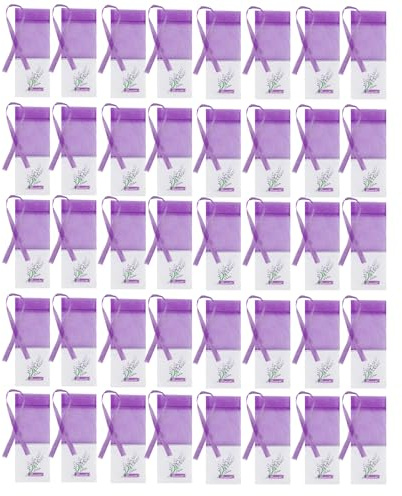 Lotnery 40 Pack Lavender Bags for Moths - Purple Drawstring Organza Sachets with Ribbons | Moth Repellent Wardrobe Fresheners, DIY Dried Herb Pouches for Drawers & Travel