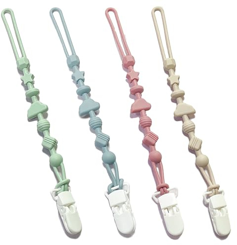 Duoleimi 4er-Set personalisierte Silikon-Schnullerhalter mit Sicherheitsclip, Schnullerhalter für Jungen und Mädchen, Schnullerkette und Schnullerclip, leicht zu reinigen, Baby-Schnullerhalter