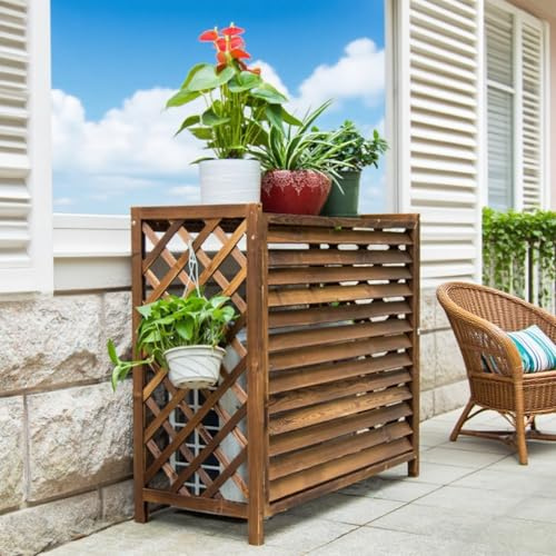 Bois Massif Cache Clim Extérieur Support De Fleur Extérieur Cache Climatiseur Exterieur Bois Pour Jardin Cache Pompe a Chaleur Support De Climatiseur En Bois Pour Cacher Climatisation(86x35x80cm)
