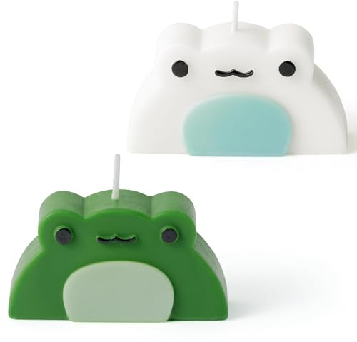GROBRO7 2PCS Cute Frog Candle Danish Pastel Scented Room Decor, Cartoon Frog Shaped Pine Scent Aromatherapy for Desk Statues, Winter Christmas Festival Housewarming Gift Home Decor, Green White