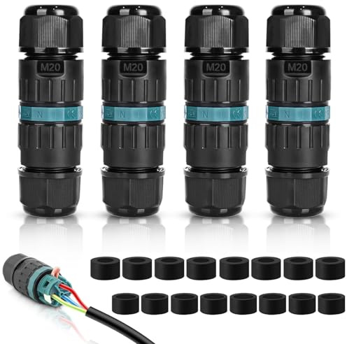 4 Pezzi Connettori Elettrici per Cavi Esterni IP68,Scatola di Giunzione Impermeabile Ø5-12 mm,Robusto e durevole,Connettore Stagno Manicotto 3 Poli,Ideale per giardino, esterno,tetto（3 pin 4p）