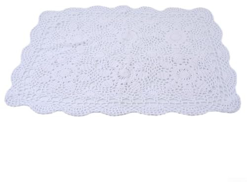 Handgefertigte Baumwoll-Tischdecke mit Häkelspitze, rechteckig, 40 x 60 cm, Vintage-Design für kleine Tische, dekorative Abdeckung für Zuhause und gewerbliche Räume (weiß)