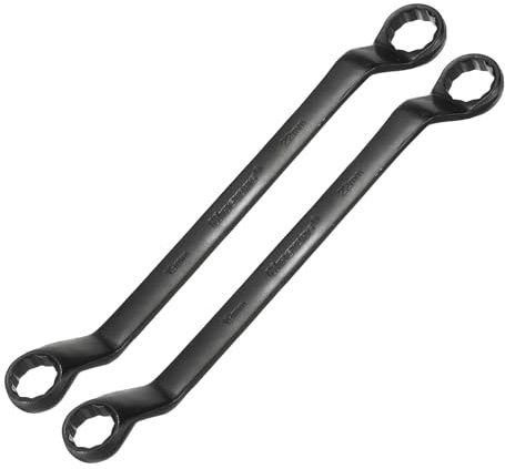 sourcing map Doppelsteckschlüssel, 45 Grad gekröpft, 19 mm x 22 mm, metrisch, 12-kant, Chrom-Vanadium-Stahl, lang, Industriequalität, Torx-Steckschlüssel, Reparaturwerkzeug, Schwarz, 2 Stück