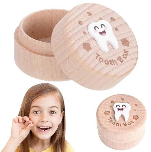 THQAE Ratoncito perez, Caja dientes de leche niño, Caja de Dientes, Caja Dientes de Leche Niño, Madera para Guardar, Recuerdos de Dientes Lindos, Borde Liso Guardar, Regalo para Niña Niño, Stile C