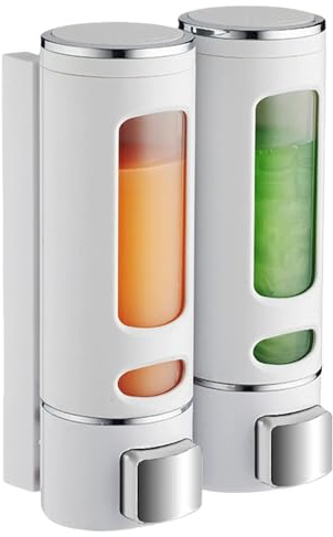 2 Stück Seifenspender Wandbefestigung, 400ML Shampoo Duschgel Spender, Ohne Bohren, Dispenser Pumpspender, Seifenspender Dusche für Bad, Soap, Küche, Badezimmer(Weiß)