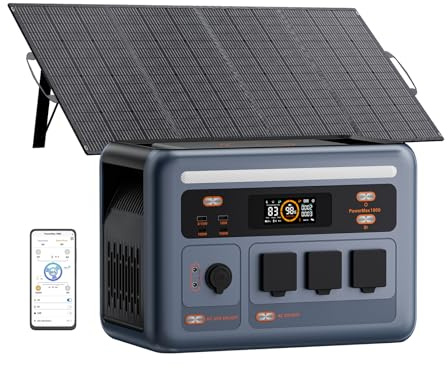 Estacion de Energia Portatil Generador Electrico con 200W Panel Solar | Salida CA 1800 W (Pico 3600 W), Batería LiFePO4 1024Wh, Carga Rápida, USB-C 100W, SAI, Ideal para Camper, Viajes y Hogar