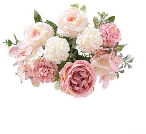 Fiori artificiali, peonia, rosa, ortensia, palla da ricamo per matrimoni, decorazione per la casa, tavolo da pranzo, fotografia (rosa)