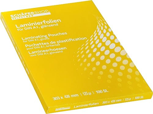 SCHÄFER SHOP Laminierfolien, für handelsübliche Heißlaminiergeräte geeignet, DIN A3, 303 x 426 mm, 125 mic, 100 Stück