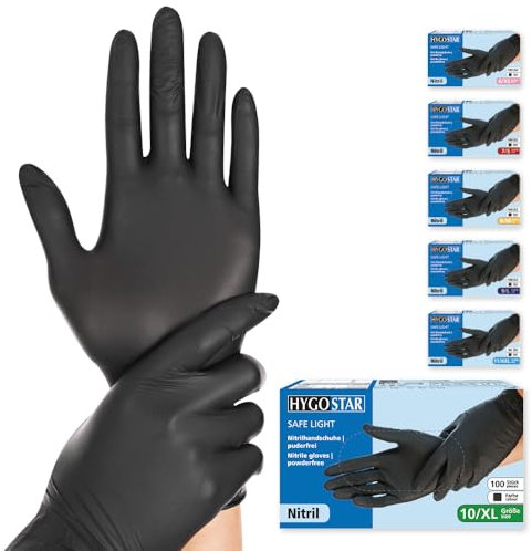FRANZ MENSCH Hygostar Nitrilhandschuhe Safe Light | puderfrei, schwarz, 10/XL, 24cm, 100 Stück, Einweghandschuhe, Einmalhandschuhe, in Gr. XS, S, M, L, XL & XXL verfügbar