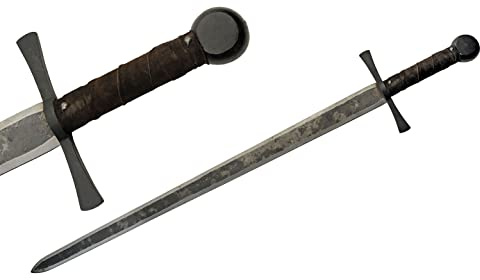 SZCO 41 Handmade Rustic Medieval Broad Sword – Collectible Full Tang Knight Sword for Adults with High Carbon Steel Blade & Leather Wrapped Handle for Display, Reenactments & Cosplay