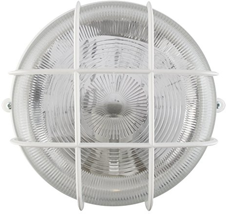 CONCEPTRUN Echtglas Kellerleuchte für austauschbare Leuchtmittel Rundleuchte Dachbodenleuchte Kellerlampe Wandleuchte Garagenleuchte mit Schutzkorb IP44 E27-230V rund weiß (Modell: KL3)
