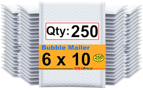 iMBAPrice - 250#0 (6 x 10) Pure White Color SELF Seal Poly Bubble MAILERS Padded Shipping ENVELOPES (Total 250 Bags)