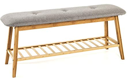 HAKU Banco para Zapatos bambú, Gris, Bambú, Tejido Textil - Dim.: AN 100 cm x AL 44 cm x P 30 cm, Estilo: Bohemio