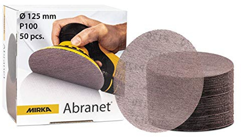 Mirka Abranet sanding disc 125mm Hook & Loop Grit P100 50 pcs | Hook & Loop Abranet Sanding Discs for Dust-Free Sanding on Wood Metal Aluminium Stainless Steel Plastic