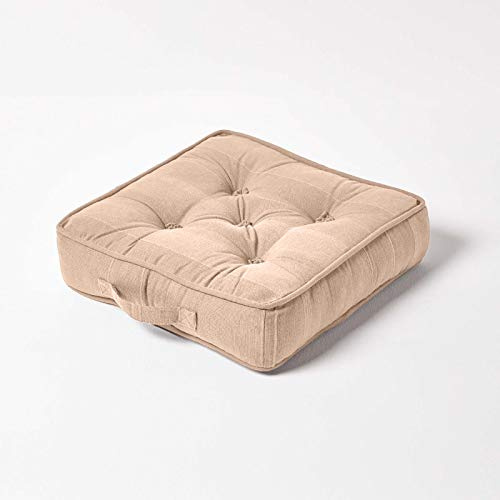 Homescapes Bodenkissen Rajput beige – Sitzkissen 40x40 cm aus Baumwolle mit Tragegriff, strukturiertes Sitzpolster für Sessel & Stühle, Oeko-Tex Matratzenkissen, einfarbig