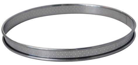 De Buyer - Cercle à tarte rond en inox perforé et bord roulé - 24 x 2 cm - Technologie AIR SYSTEM, Micro-Perforations pour Cuisson Rapide et Homogène, Résultat Croustillant et Savoureux