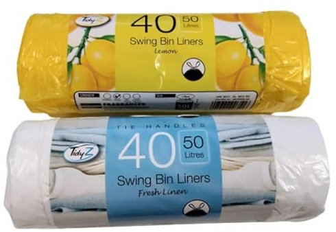 Tidyz 2 (80 Liners) X Strong Tie Handles 50 Litres Fragranced Swing Bin Liners Drawstring Refuse Sacks Bags - 40 Citrus Lemon & 40 Fresh Linen Summer Breeze Ideal For Kitchen, bedroom, bathroom etc