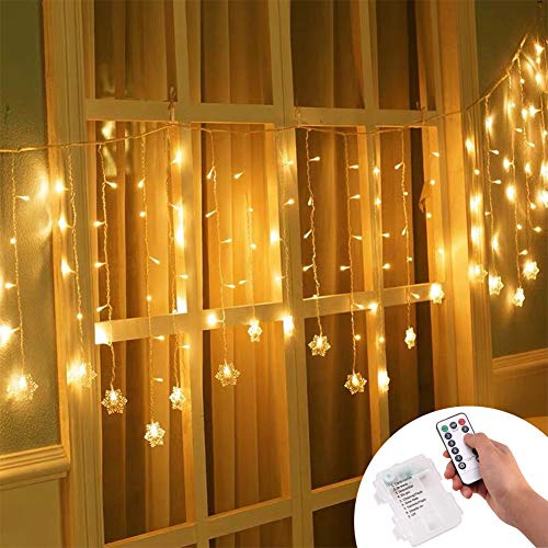 Klighten LED Lichtervorhang 96 LED Lichterkette wasserdicht für Fenster, Garten, Haus, Schneeflocke LED String Licht, IR Fernbedienung LED Lichterkette - Warmweiß
