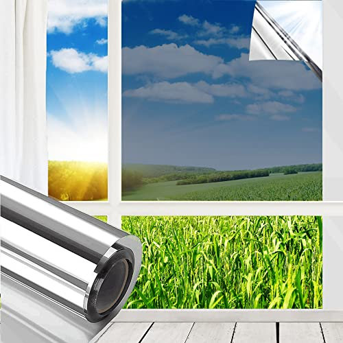 MUHOO Mirror Window Film, Privacy Film for Glass Windows, One Way Window Film Self Adhesive - 60x200cm, Silver
