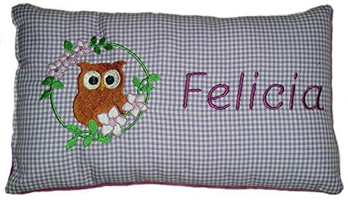 Momelie Lila Schmusekissen * Kuschelkissen * Eule * mit Namen Bestickt * 17 x 29 cm * SK-li_0001