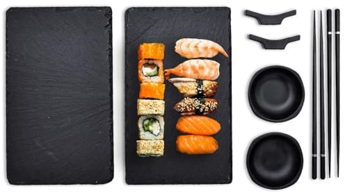 mikamax Sushi-Set für Zwei – 8-teiliges Geschenkset mit Stäbchen und Dippschälchen – Premium Sushi-Servierset