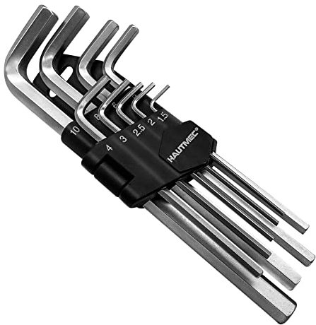 HAUTMEC 9-Piece Allen Wrench/Hex Key Set 1.5-10 mm Metric Assortment, Chrome Vanadium Steel for Furniture Assembly, Bicycle Repair, Tightening or Loosening and Fixtures, HT0221-SS