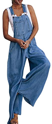 Geagodelia Tuta Donna Jeans Estate Salopette da Donna in Denim Casual Pantaloni Lunghi Tracolla Regolabile Jumpsuits Ragazza Regalo S-XXL (IT, Testo, XL, Regular, Regular, Blu)