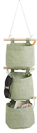 LNJ Hängetasche - Hängeorganizer Tür Wand Organizer - Hängeaufbewahrung Utensilientasche Mit 3 Taschen - Hängende Aufbewahrungstasche Für Eingang Garderobe Badezimmer (Grün)