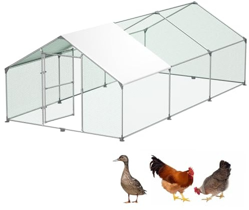 LARS360 frigångshus hönshus 3 x 8 x 2 m ytterstaket, hönshus med lås, kycklinghus, galvaniserad stålram, belagd PE-skuggtak för kyckling, fjäderfästall, fågelbur, små djur