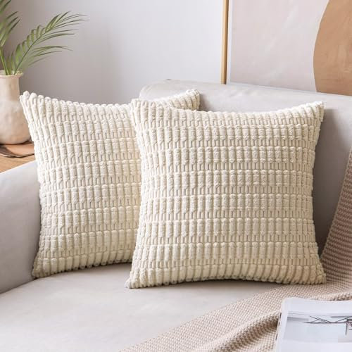 MIULEE 2er Set 45x45 cm Kordsamt Kissenbezüge Weihnachten Moderne Kissenhüllen Dekorative Sofakissen Dekokissen Weicher Zierkissenbezug für Wohnzimmer Sofa Schlafzimmer Boho Dekor Beige