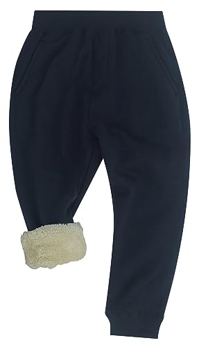 Maeau Varma fleecefodrade byxor för barn pojke flicka jogging bomullsbyxor sport vinter höst tjocka termiska byxor med elastisk midja och fickor, mjuk andningsbar bekväm, 100–160 cm, Marinblå, 130