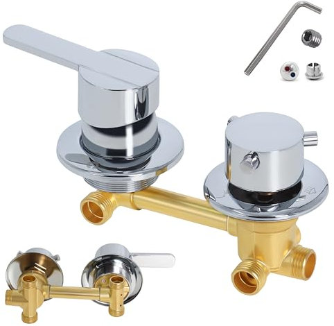 Gekufa Miscelatore Termostatico Doccia, 3 vie Uscita Acqua G1/2 Filettatura/Intubazione, Interasse 10 Cm Miscelatore Cabina Doccia in Ottone, Aves Cartuccia In Ceramica (Intubazione 3 way 10cm)