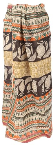 GURU SHOP Lätt pareo, sarong, handtryckt bomullstyg, Lungi med webbkant – brun/rost, män/kvinnor, flerfärgad, bomull, storlek: en storlek, 190 x 120 cm, flerfärgad, One size