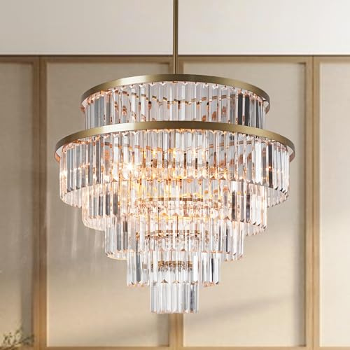 Luxury 6-Tie Crystal Ceiling Light, Brass Finish 26 Inch Diam Crystal Flush Mount Light, Elegant Flush Mount l Chandelier, Classic Ceiling Lamp for Hallway Bedroom Hall Living Room