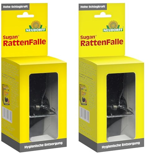 Neudorff Sugan RattenFalle bekämpft Ratten zuverlässig mit Einer wiederverwendbaren mechanischen Falle für individuelle, giftfreie Beköderung, 1 Stück (Packung mit 2)